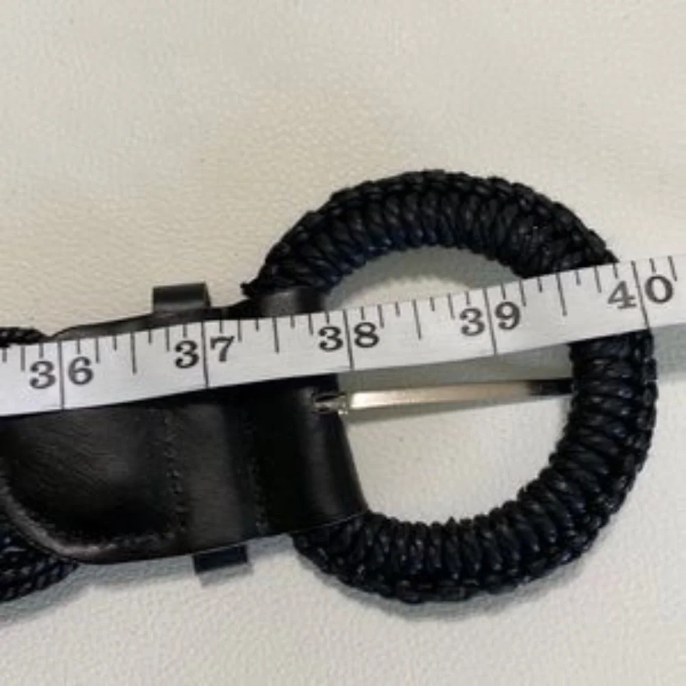 BLACK CROCHET WOVEN LEATHER JUTE BELT WIDE M/L